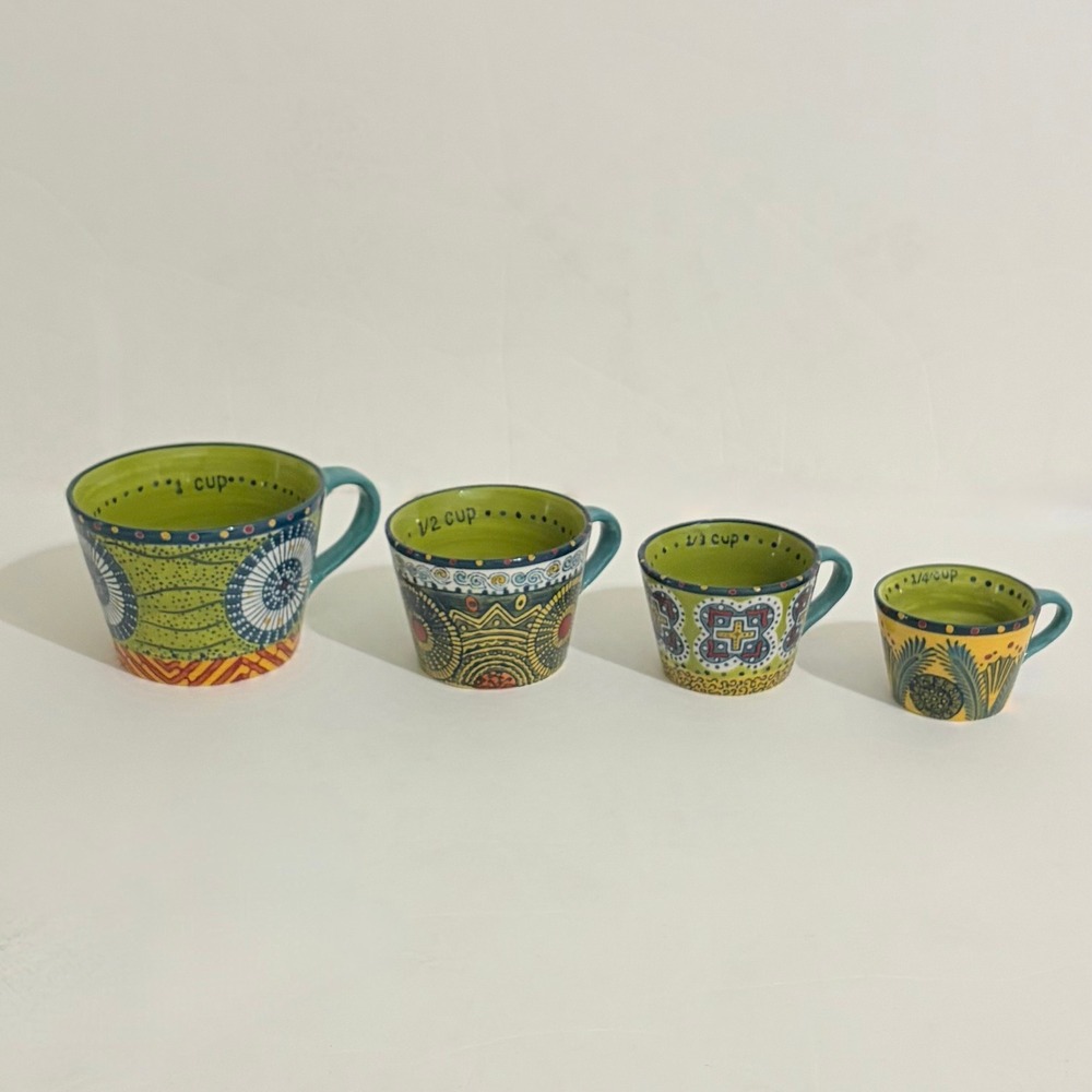 ANTHROPOLOGIE Austin Flora Measuring Cups Ceramic Handled Colorful Set of 4 - Picture 8 of 11